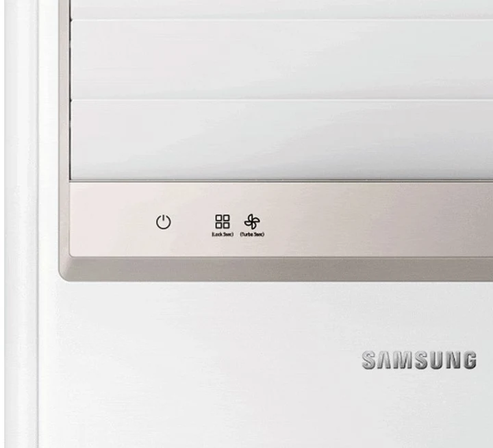 Detail kisi hembusan dan panel kontrol unit floor standing Samsung