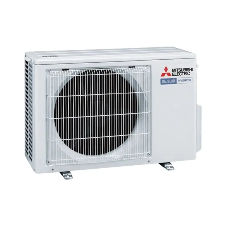 Unit outdoor Mitsubishi Electric berlatar putih